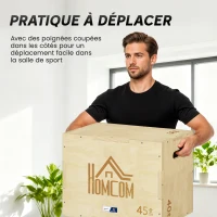 Box jump pliométrie 3 en 1 - Collaboration Aosom.fr x FFHandball - boîte à saut musculation fitness bois(m-5)