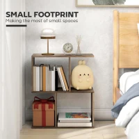 HOMCOM Side Table, Narrow End Table with Storage Shelves, S-Shaped, 3-Tier, 50W x 19.5D x 58H cm, Oak(m-4)