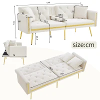 Two-seater Sofa Bed with 3-Position Adjustable Backrest, Concealed Cup Holders, Daybed for Compact Room, 174L x 76W x 71.5H cm, White(m-3)