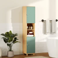 HOMCOM Meuble de salle de bain meuble de rangement 2 placards 2 compartiments ouverts étagères réglables 30 x 30 x 166 cm, vert(m-10)