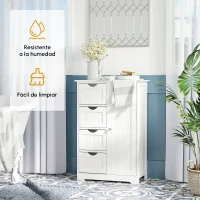 kleankin Armario Auxiliar de Baño Mueble para Baño con Puerta 4 Cajones y Estante Ajustable para Cocina Salón 56x30x83 cm Blanco(m-8)