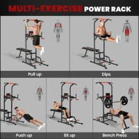 HOMCOM Multifunction Power Tower Home Workout Dip Station w/ Sit-up Bench Push-up Bars and Tension Ropes Fitness Equipment Office Gym Training(m-4)