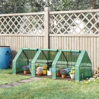 Outsunny Mini Serre de Jardin mini serre tunnel 180L x 90l x 90H cm toit pointu Acier PE Haute densité 140 g/m² Anti-UV 3 fenêtres avec Zip enroulables Vert(m-10)