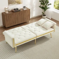 Two-seater Sofa Bed with 3-Position Adjustable Backrest, Concealed Cup Holders, Daybed for Compact Room, 174L x 76W x 71.5H cm, White(m-10)