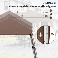 Outsunny Gazebo Pieghevole da Giardino 2.4x2.4m con Struttura in Acciaio e Corde Antivento, Caffè(m-7)