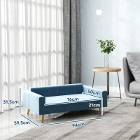 PawHut Dog Sofa Dog Bed Scandinavian Design Plush Cushion Gold Metal Legs 94 x 59.5 x 31.5 cm Silky Velvet Blue(m-3)