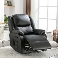 Adjustable Pull‑tab Recliner with Side Storage Pocket, Padded Cushions, High‑back Armchair for the Elderly, 82L x 86W x 99H cm, Black(m-1)