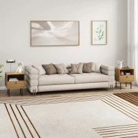 HOMCOM Table de chevet étroite table d'appoint compartiment ouvert et 1 tiroir pieds en acier 40 x 36 x 50 cm, effet bois chêne(m-8)