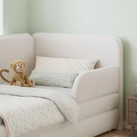 Upholstered 3ft Single Bed with Storage Drawer and Fitted Side Rails, Velvet Upholstery Daybed for Compact Room, 205.5L x 80W x 98H cm, Beige(m-7)