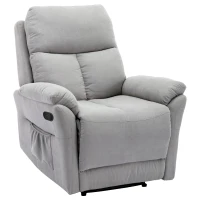 Adjustable Pull‑tab Recliner with Side Storage Pocket, Metal Frame, Padded Cushions, High‑back Armchair for the Elderly, 82L x 86W x 99H cm, Gray(m-2)