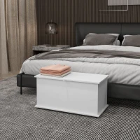 HOMCOM Coffre de rangement, banc de rangement avec couvercle rabattable et charnières de sécurité, 80 x 40 x 40 cm, blanc(m-10)