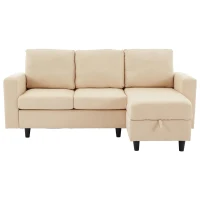 3-seater L-Shaped Sofa Bed with Reversible Chaise, USB and Type-C Charging, Convertible Sleeper for Living Room, 180L x 120W x 72H cm, Beige(m-2)