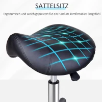 HOMCOM Rollende kruk, zadelvormige zitting, in hoogte verstelbaar, 360° draaibaar, kunstleer, zwart, 35 x 38 x 45-57 cm(m-6)