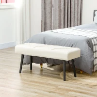 HOMCOM Taburete Pie de Cama Multifuncional con Pies de Acero y Asiento Acolchado para Entrada Pasillo 100x36x45 cm Blanco Crema(m-8)