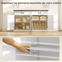 HOMCOM Buffet salon, meuble de rangement avec 4 portes, 2 tiroirs silencieux, étagères réglables, 140x40x85cm, blanc et marron(m-4)