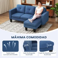 HOMCOM Sofá Chaise Longue Reversible con Estructura de Acero Tapizado en Chenilla 186x130x84cm Azul(m-4)