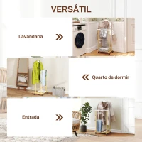 HOMCOM Cabide de Pé de Bambu com Rodas Cabide para Roupas com Barras para Calças e Prateleira Inferior para Sapatos Estilo Nórdico 47x33,7x105,5 cm Madeira e Branco(m-7)