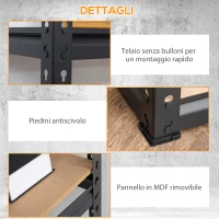 HOMCOM Scaffalatura Industriale a 5 Livelli in MDF e Acciaio con Ripiani Aperti e Regolabili, 70x30x167.5 cm(m-7)
