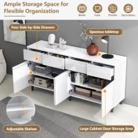 Storage Cabinet with High-goss 4-Door, 4-Drawer and Soft-close Hinges, Sideboard with Adjustable Shelves, 160L x 40W x 68H cm, White(m-5)