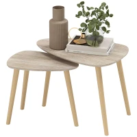 HOMCOM Lot de 2 tables basses gigognes design scandinave pieds en bois et plateau en bois, aspect naturel(m-1)