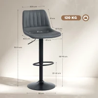 HOMCOM Bar stools 2-pack in retro design, with footrest, height adjustable, 43 cm x49,5 cm x 111 cm(m-3)