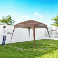 Outsunny Gazebo Pieghevole da Giardino 2.4x2.4m con Struttura in Acciaio e Corde Antivento, Caffè(m-3)