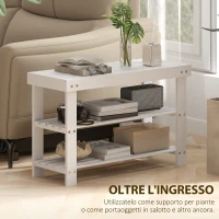 HOMCOM Panca Scarpiera Bassa in Bambù con 2 Ripiani a Doghe e Seduta, 70x28x45 cm, Bianco(m-6)
