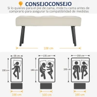 HOMCOM Taburete Pie de Cama Multifuncional con Pies de Acero y Asiento Acolchado para Entrada Pasillo 100x36x45 cm Blanco Crema(m-7)