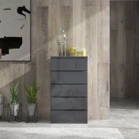 HOMCOM Commode 5 tiroirs sans poignées Moderne en Finition Laquée Grise - Grand Espace de Rangement(m-7)