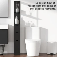 HOMCOM Meuble colonne salle de bain armoire de salle de bain avec tiroirs étagères ouvertes placard 15 x 33 x 136 cm noir(m-5)