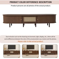 Oval TV Unit with Rattan Drawer and 2 Sliding Doors, Rounded Corner Sideboard,TV Stand Suitable for 70-inch TV, 180L x 40W x 40H cm, Oak(m-7)