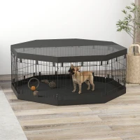 PawHut Parc pour chien enclos chien intérieur 8 panneaux pliables modulables avec porte pour chiots acier 61l x 61H cm noir(m-10)