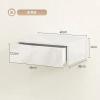 HOMCOM Set de 2 mesitas, diseño montado en pared, cajón, para dormitorio, tablero de partículas, Blanco(m-3)