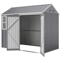Outsunny 8 x 6 ft Galvanised Garden Shed, Outsoor Metal Storage Shed with Double Doors Window Air Vents for Patio, Lawn, Grey(m-11)