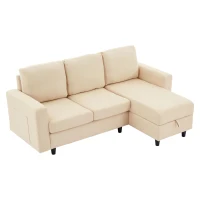 3-seater L-Shaped Sofa Bed with Reversible Chaise, USB and Type-C Charging, Convertible Sleeper for Living Room, 180L x 120W x 72H cm, Beige(m-16)