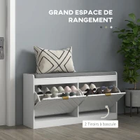 HOMCOM Banc à chaussures, banc de rangement, assise rembourrée, tiroir rabattable, porte avec motif 106 x 24 x 52,5 cm, blanc(m-4)
