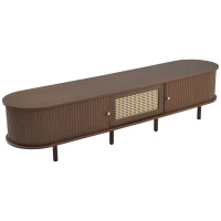 Oval TV Unit with Rattan Drawer and 2 Sliding Doors, Rounded Corner Sideboard,TV Stand Suitable for 70-inch TV, 180L x 40W x 40H cm, Oak(m-12)