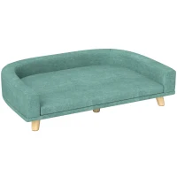 PawHut Large dog couch elevated dog bed washable cushion wooden frame polyester fabric 98 x 67 x 25 cm light green(m-1)