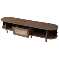 Oval TV Unit with Rattan Drawer and 2 Sliding Doors, Rounded Corner Sideboard,TV Stand Suitable for 70-inch TV, 180L x 40W x 40H cm, Oak(m-11)