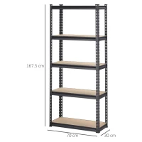 HOMCOM Scaffalatura Industriale a 5 Livelli in MDF e Acciaio con Ripiani Aperti e Regolabili, 70x30x167.5 cm(m-3)