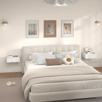 HOMCOM Set de 2 mesitas, diseño montado en pared, cajón, para dormitorio, tablero de partículas, Blanco(m-4)