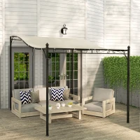 Outsunny 2,5 x 3 m Pergola, Wandgemonteerde Tuinpaviljoen, waterbestendig, Metalen frame, Afvoergaten, Schaduwdak, Crèmewit(m-10)