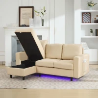 3-seater L-Shaped Sofa Bed with Reversible Chaise, USB and Type-C Charging, Convertible Sleeper for Living Room, 180L x 120W x 72H cm, Beige(m-13)