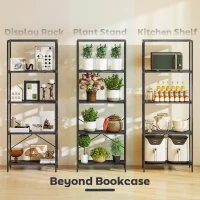 HOMCOM 5-Tier Bookshelf, Industrial Bookcase with Metal Frame - Dark Grey and Black(m-6)