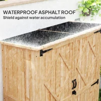 Outsunny Wooden Garden Storage Shed, Tool Storage Cabinet with Asphalt Roof and 2 Shelves for Garden Tools, Equipment, Outdoor Tool Shed with Double Doors, Natural(m-5)