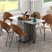 HOMCOM Table de cuisine pliable table à manger pliante 2 plateaux rabattables avec 2 tiroirs 1 placard et 1 étagère de rangement 120 x 60 x 76,5 cm - gris(m-10)