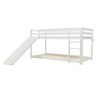 Children's Cabin Bunk Bed with Slide and Ladder, Space-Saving Customisable Layout, Adjustable Tier for Living Room, 207L x 215W x 110H cm, White(m-10)