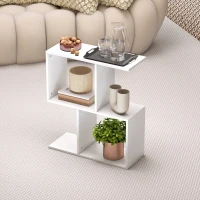 HOMCOM Side Table, Narrow End Table with Storage Shelves, S-Shaped, 3-Tier, 50W x 19.5D x 58H cm, White(m-7)