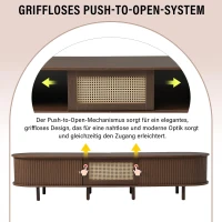 Oval TV Unit with Rattan Drawer and 2 Sliding Doors, Rounded Corner Sideboard,TV Stand Suitable for 70-inch TV, 180L x 40W x 40H cm, Oak(m-4)