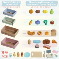 AIYAPLAY Supermarché pour enfant 34 pcs, marchande en bois, tableau noir, caisse enregistreuse et accessoires, 40x30x92,5cm, vert(m-6)